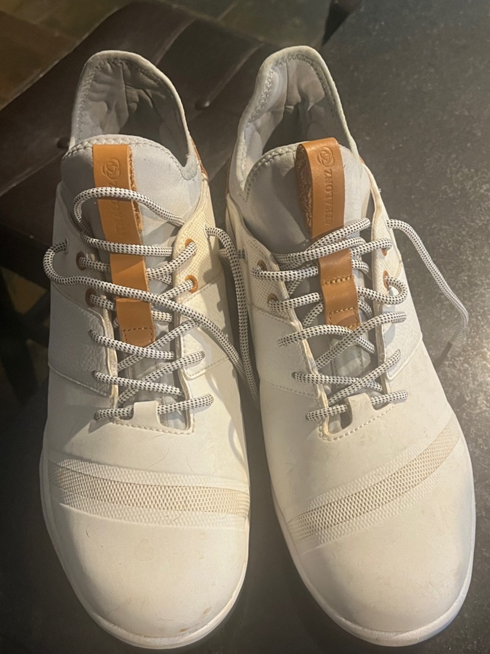 Men's White Athletic Sneakers with Tan Accents